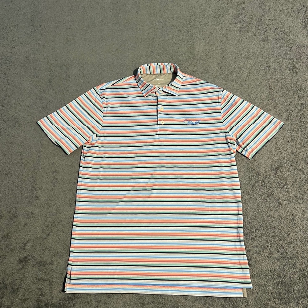 Johnnie-O Mens Waterfall Club Striped Performance Polo Shirt Multi Color Size M
